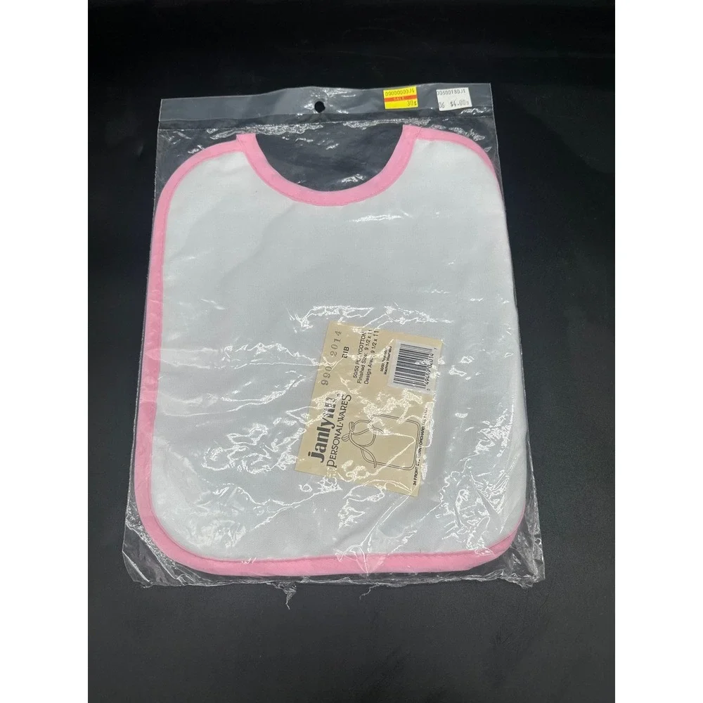 Janlynn Personal Wares Quilted Baby Bib Pink Trim White Embroidery Blank‎